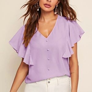 Button Front Butterfly Sleeve Top